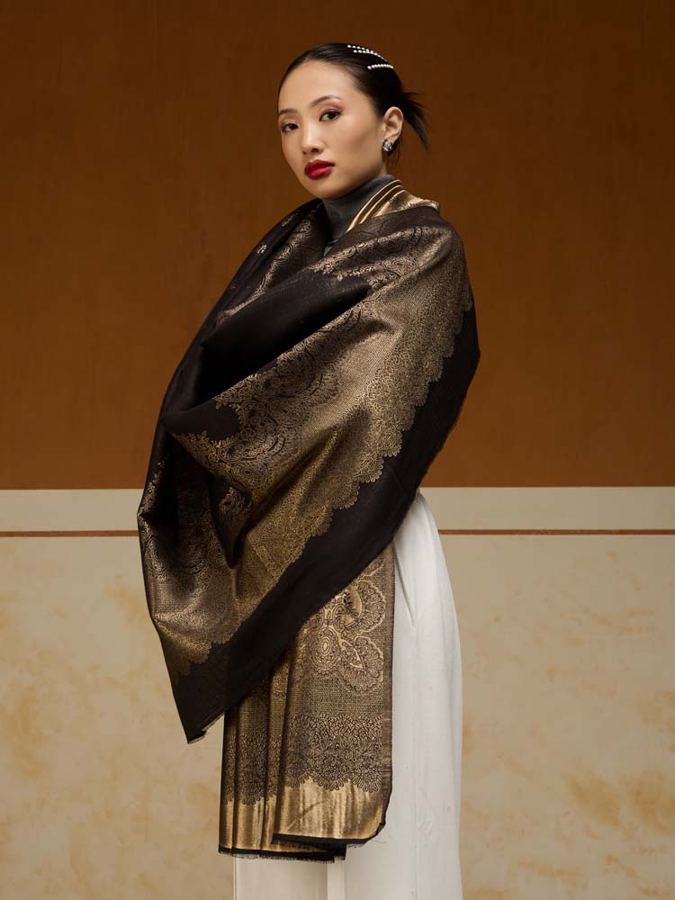 ImageNaqsh-e-DoRukh Zari Shawl – Black, Gold
