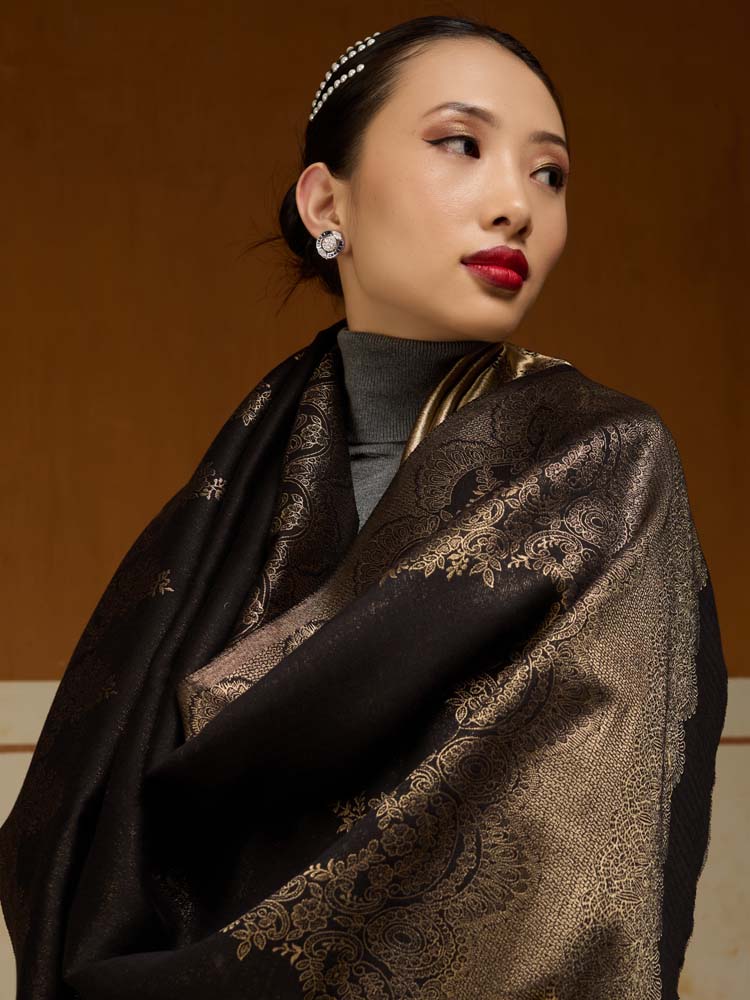 ImageNaqsh-e-DoRukh Zari Shawl – Black, Gold