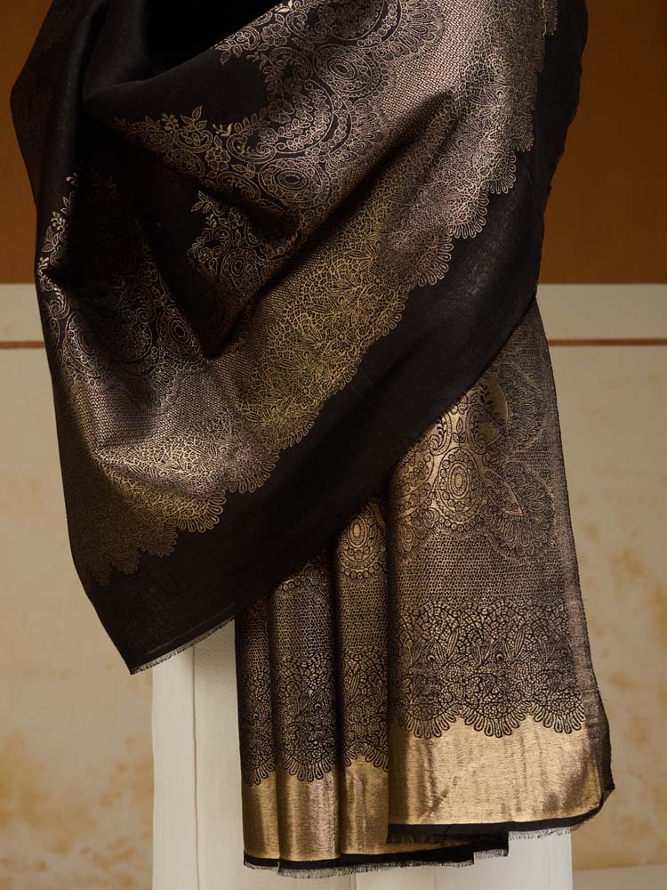 ImageNaqsh-e-DoRukh Zari Shawl – Black, Gold