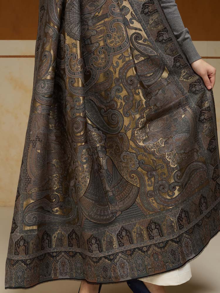 ImageJashn-e-Zari Kalamkari Shawl – Midnight Gold