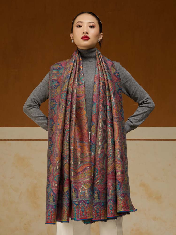ImageJashn-e-Zari Kalamkari Shawl – Ember Gold