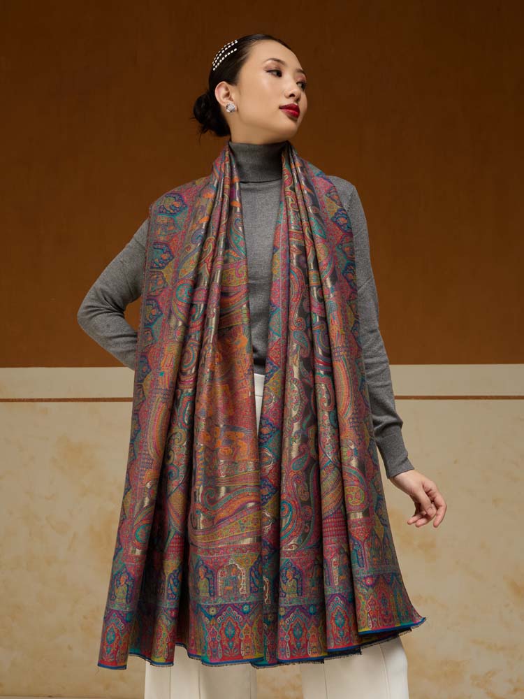 ImageJashn-e-Zari Kalamkari Shawl – Ember Gold