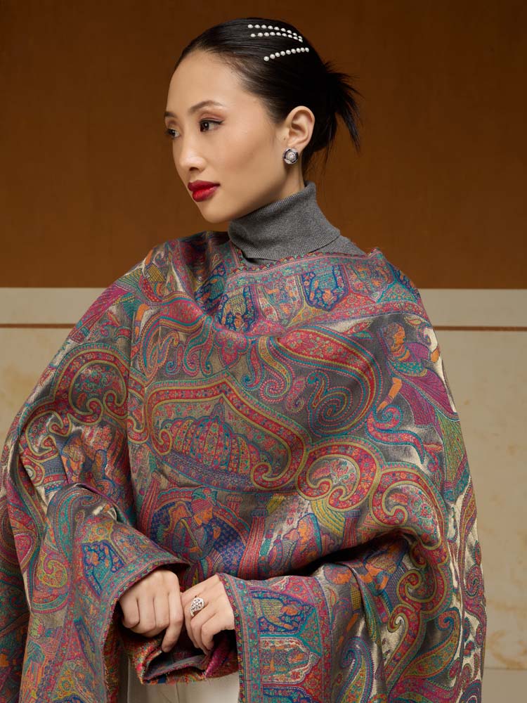 ImageJashn-e-Zari Kalamkari Shawl – Ember Gold