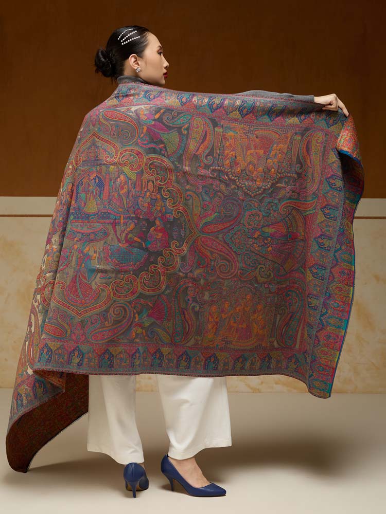 ImageJashn-e-Zari Kalamkari Shawl – Ember Gold