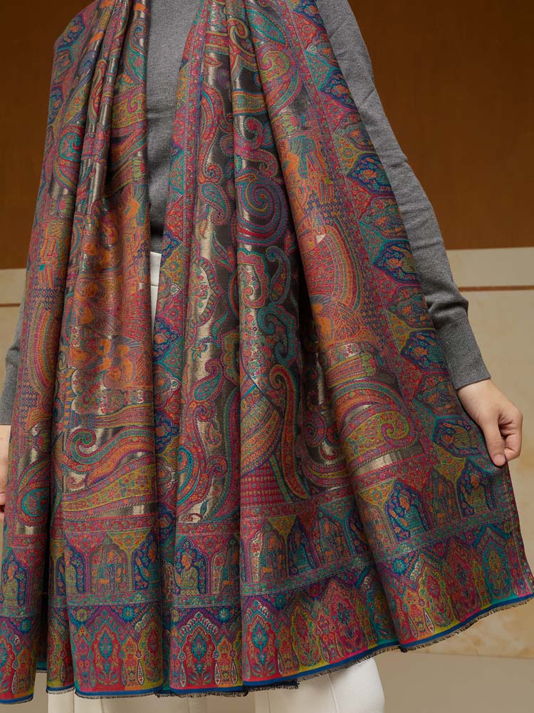 ImageJashn-e-Zari Kalamkari Shawl – Ember Gold