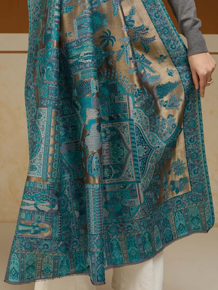 ImageFasana-e-Shah Kalamkari Zari Shawl – Oasis Gold