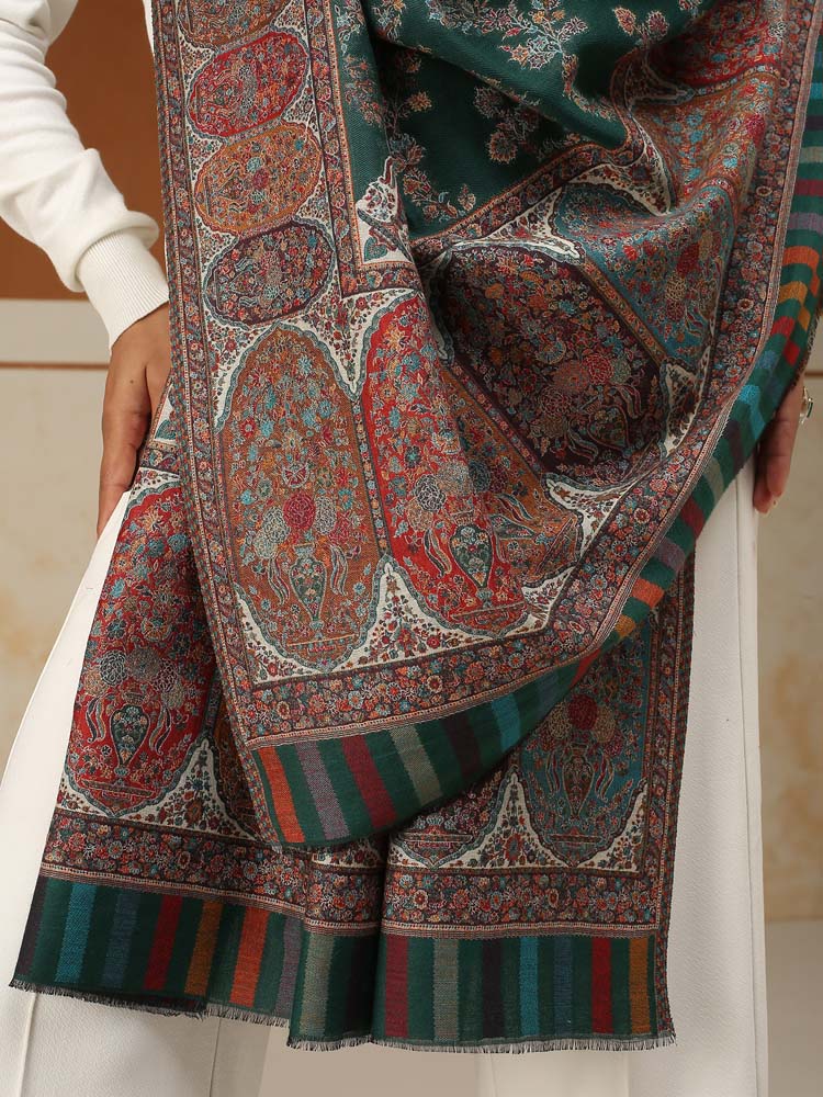 ImageKusumrekhā Floral Kani Shawl – Moss Green