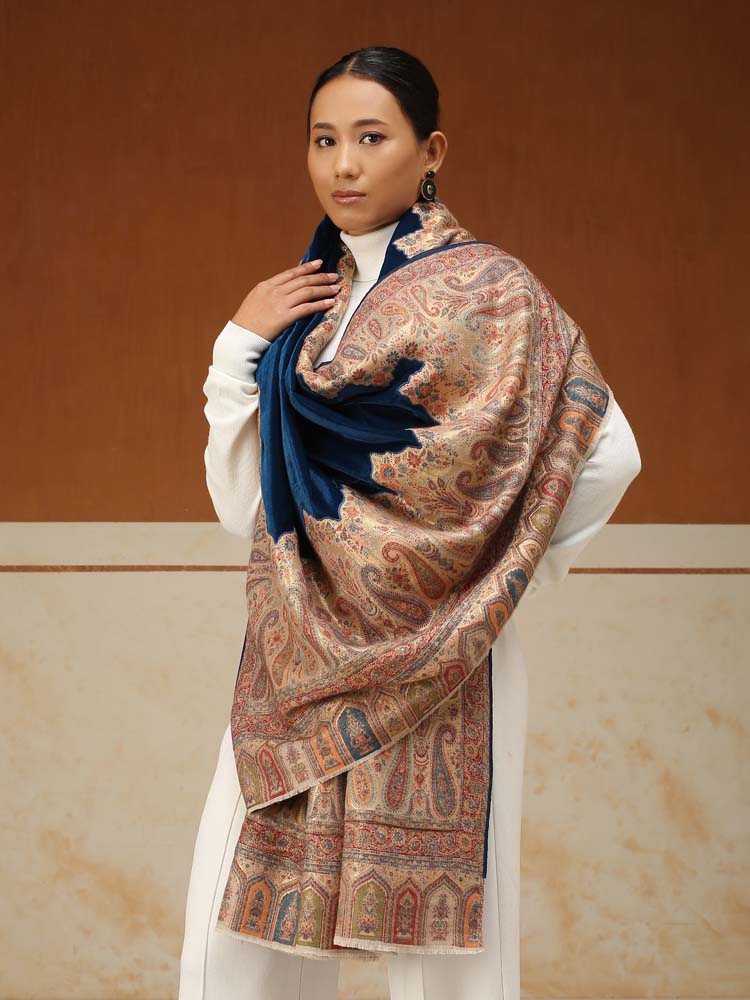 ImagePechdar Paisley Velvet Wool Shawl – Ruby Blue