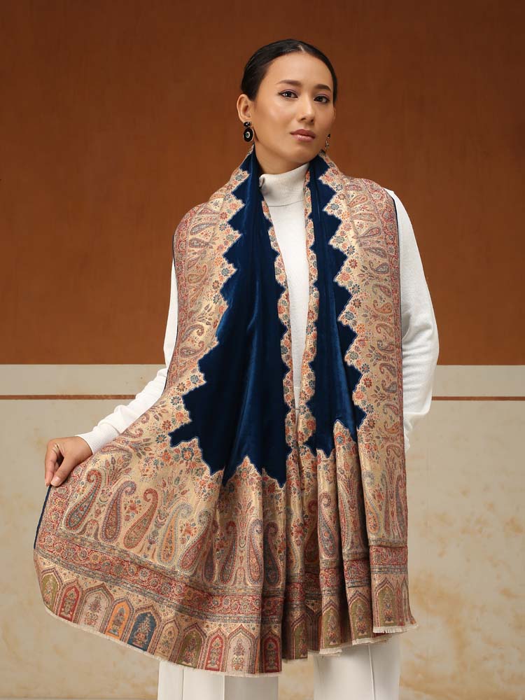 ImagePechdar Paisley Velvet Wool Shawl – Ruby Blue