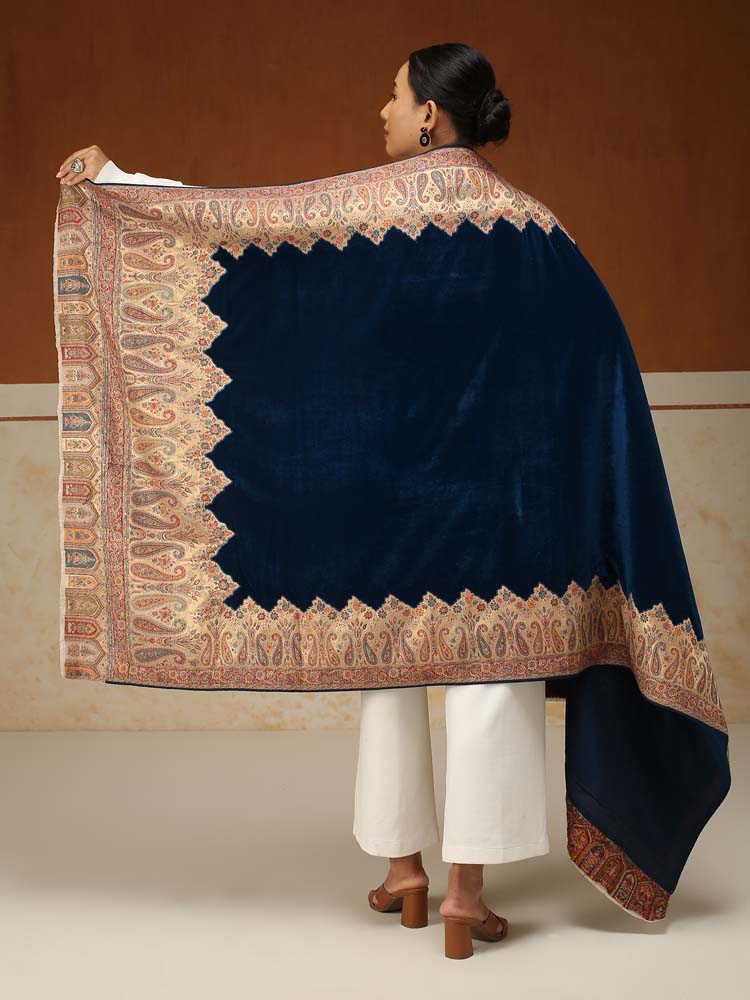 ImagePechdar Paisley Velvet Wool Shawl – Ruby Blue