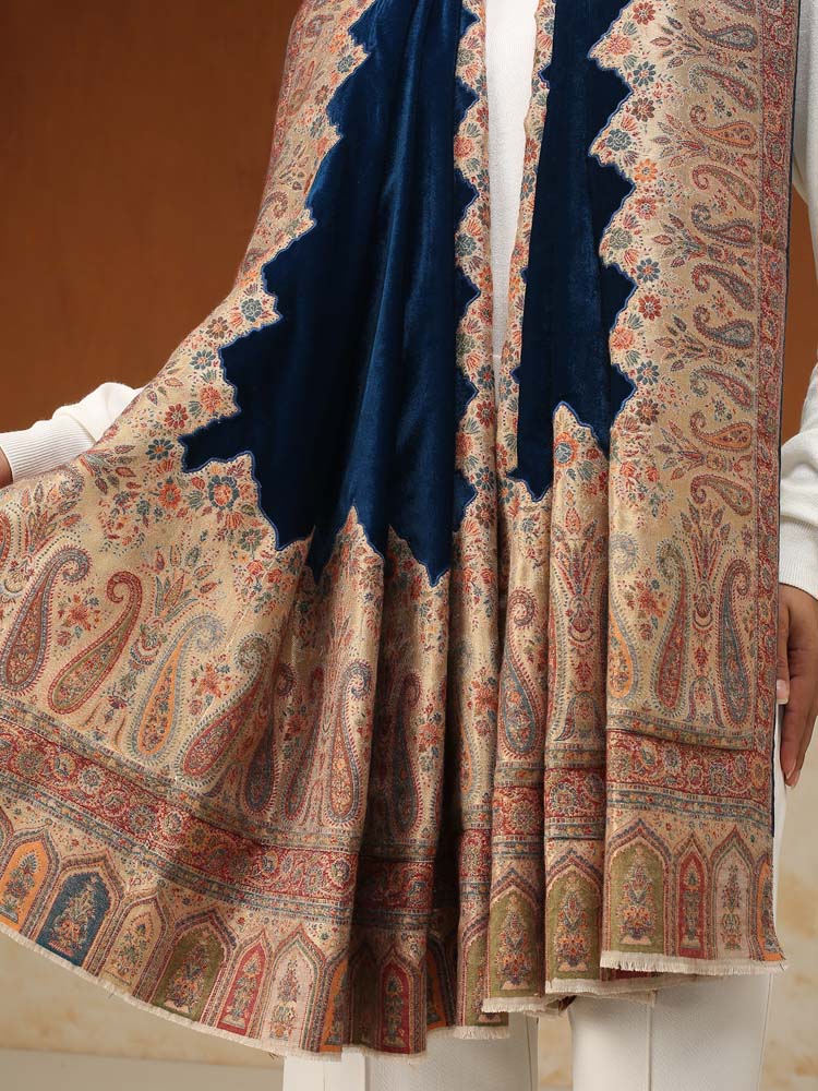 ImagePechdar Paisley Velvet Wool Shawl – Ruby Blue