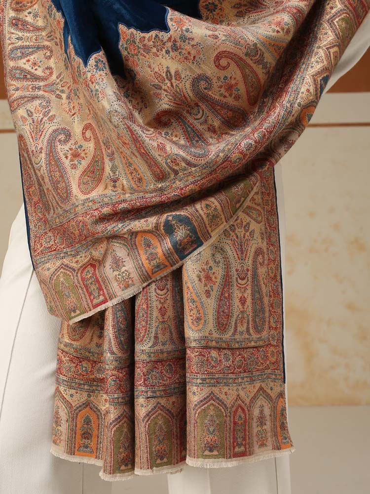 ImagePechdar Paisley Velvet Wool Shawl – Ruby Blue