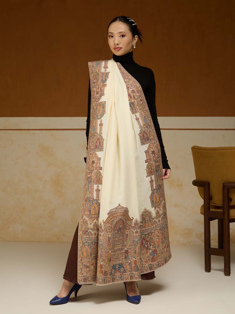 ImageDarbār Daur Kani Wool Shawl – Antique White