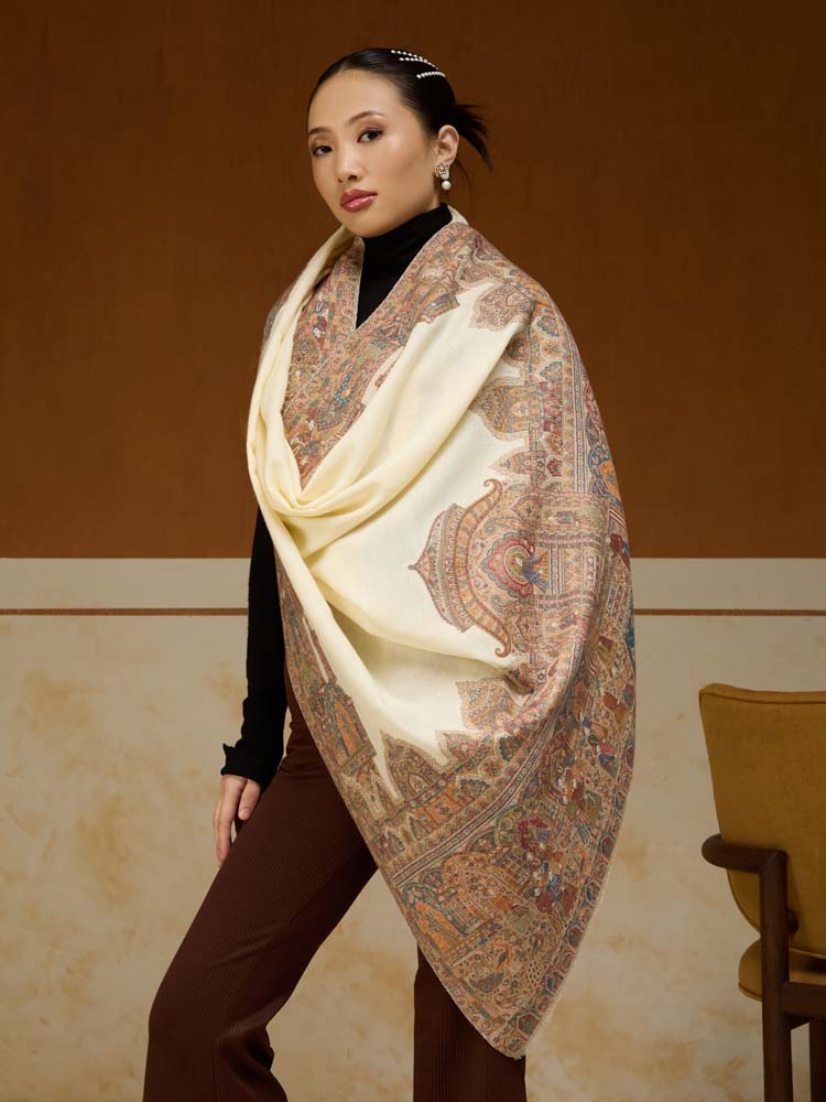 ImageDarbār Daur Kani Wool Shawl – Antique White