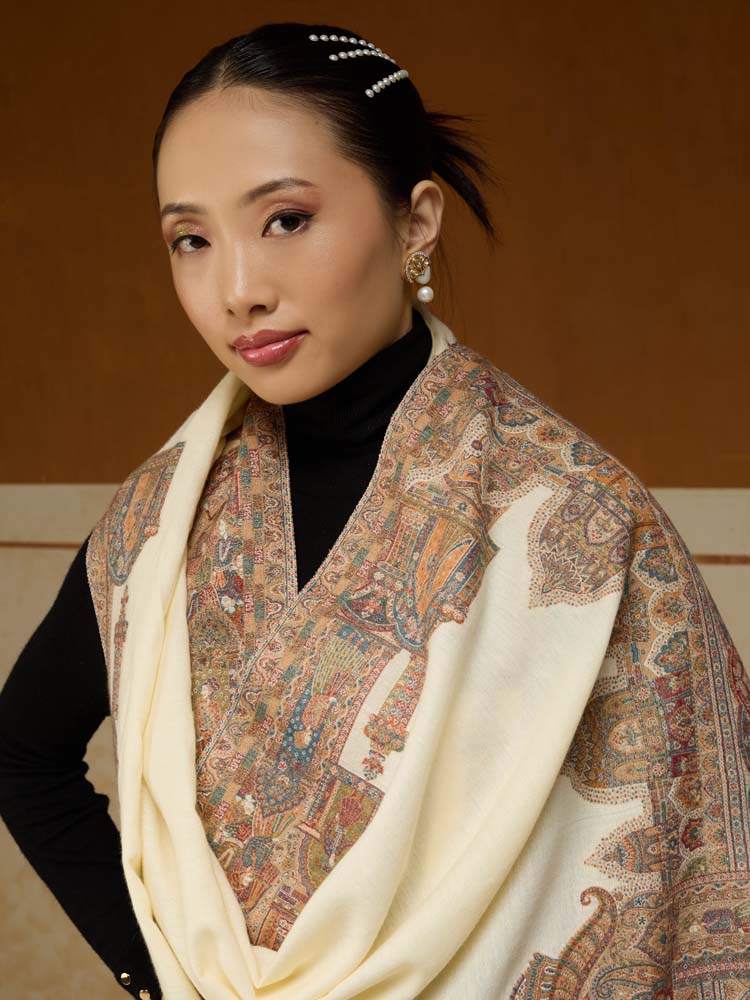 ImageDarbār Daur Kani Wool Shawl – Antique White