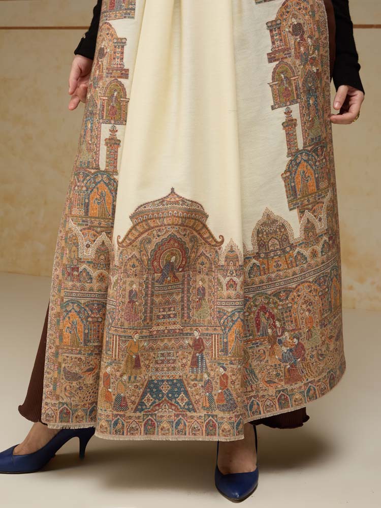 ImageDarbār Daur Kani Wool Shawl – Antique White