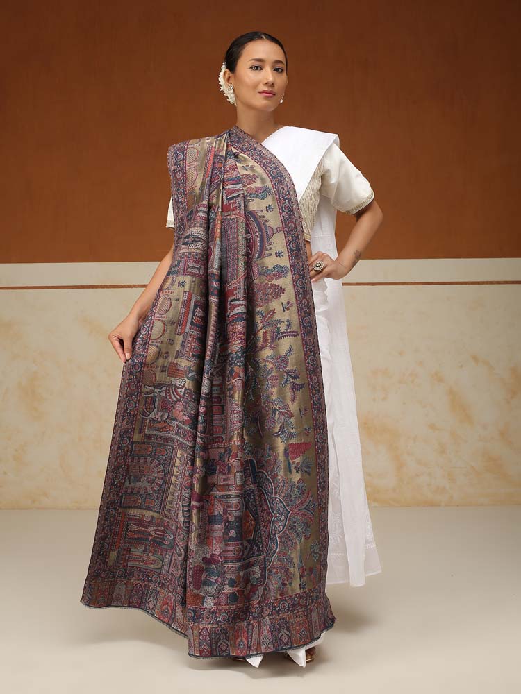 ImageFasana-e-Shah Kalamkari Zari Shawl – Antique Gold