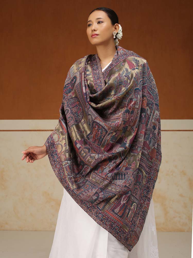 ImageFasana-e-Shah Kalamkari Zari Shawl – Antique Gold