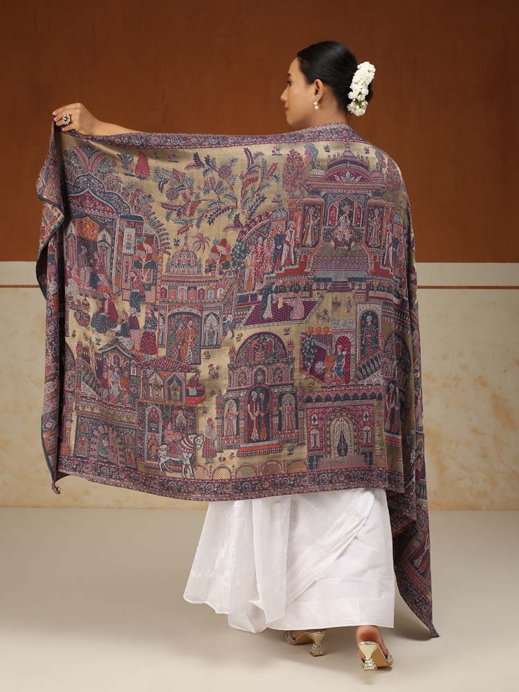 ImageFasana-e-Shah Kalamkari Zari Shawl – Antique Gold
