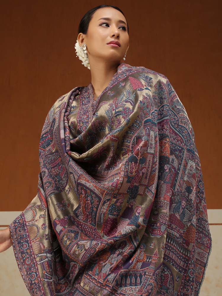 ImageFasana-e-Shah Kalamkari Zari Shawl – Antique Gold