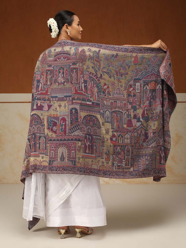ImageFasana-e-Shah Kalamkari Zari Shawl – Antique Gold