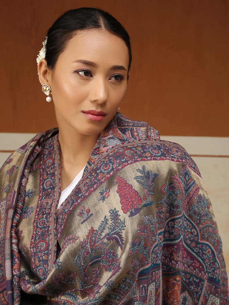 ImageFasana-e-Shah Kalamkari Zari Shawl – Antique Gold