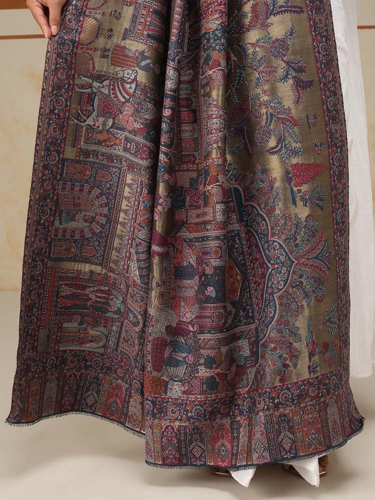 ImageFasana-e-Shah Kalamkari Zari Shawl – Antique Gold