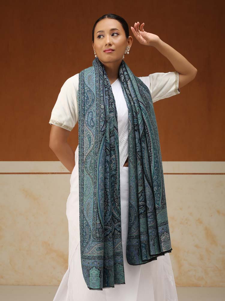 ImageEimaan Paisley Kalamkari Shawl – Opal Teal