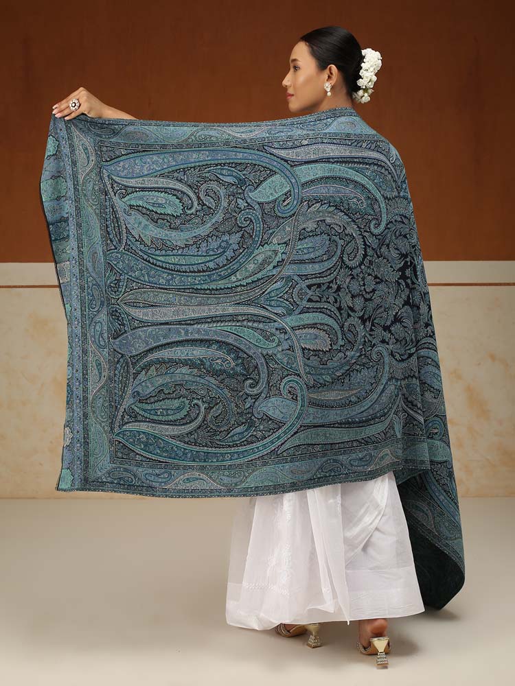 ImageEimaan Paisley Kalamkari Shawl – Opal Teal