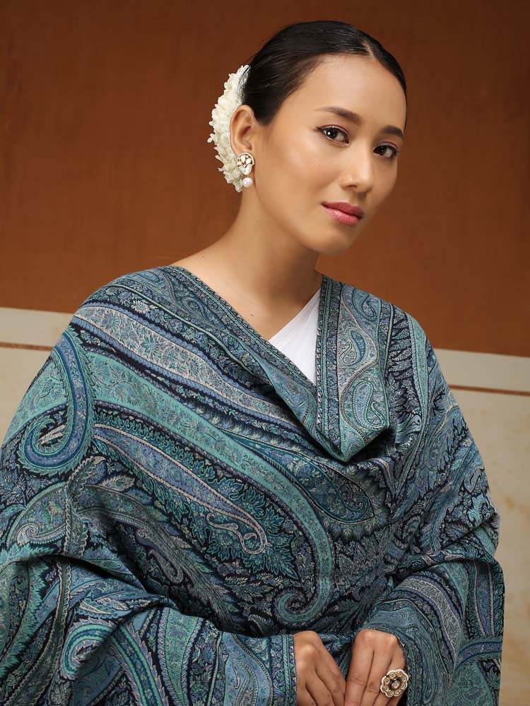 ImageEimaan Paisley Kalamkari Shawl – Opal Teal