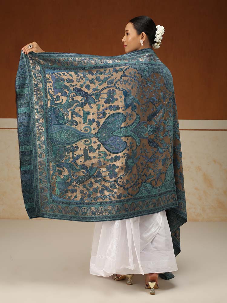 ImageChitralekha Kalamkari Zari Shawl – Neelab, Gold