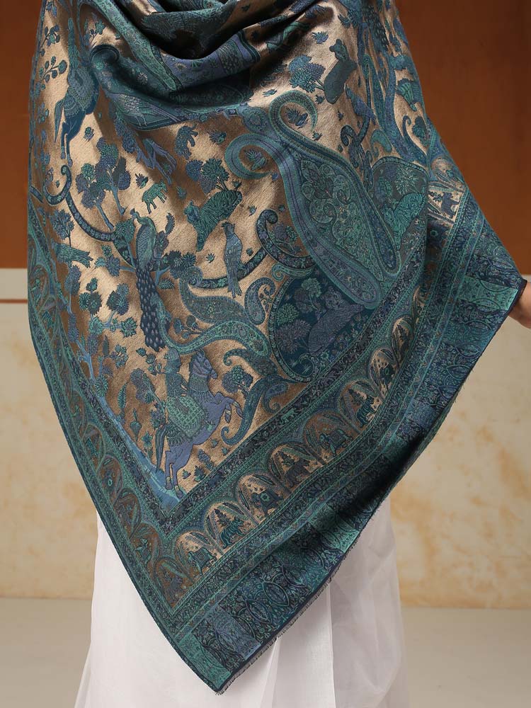 ImageChitralekha Kalamkari Zari Shawl – Neelab, Gold