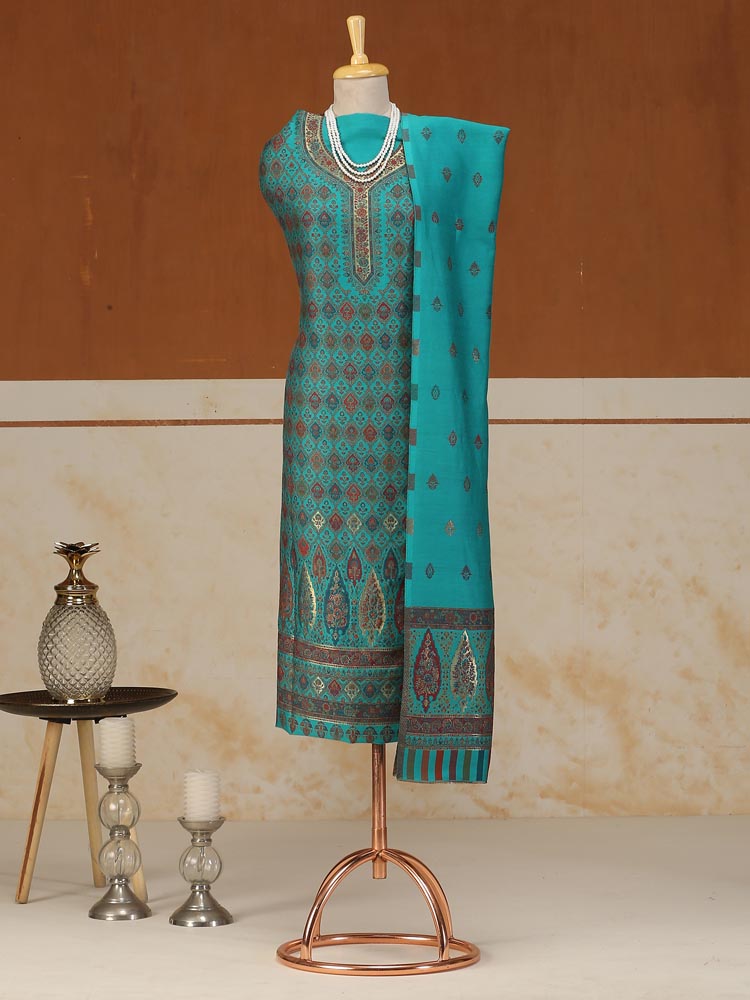 Ambi Bahaar Kani Woolen Suit Set - Firozi Blue