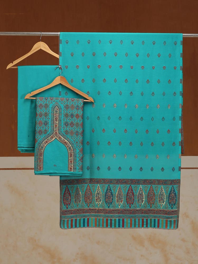 ImageAmbi Bahaar Kani Woolen Suit Set – Firozi Blue