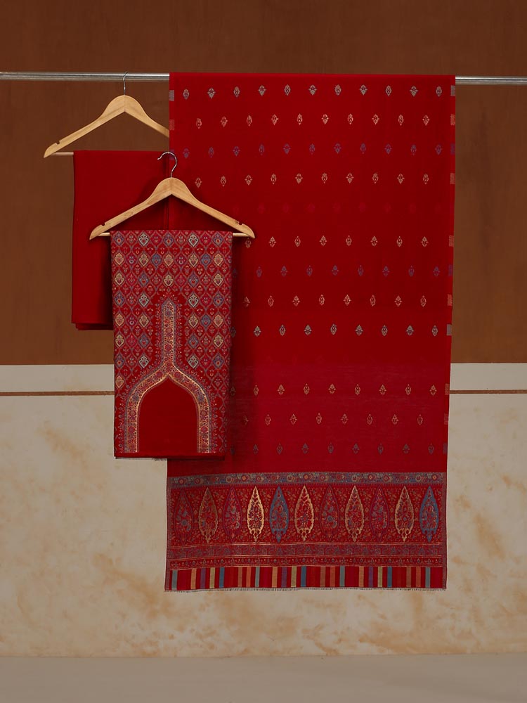 ImageAmbi Bahaar Kani Woolen Suit Set – Tomato Red