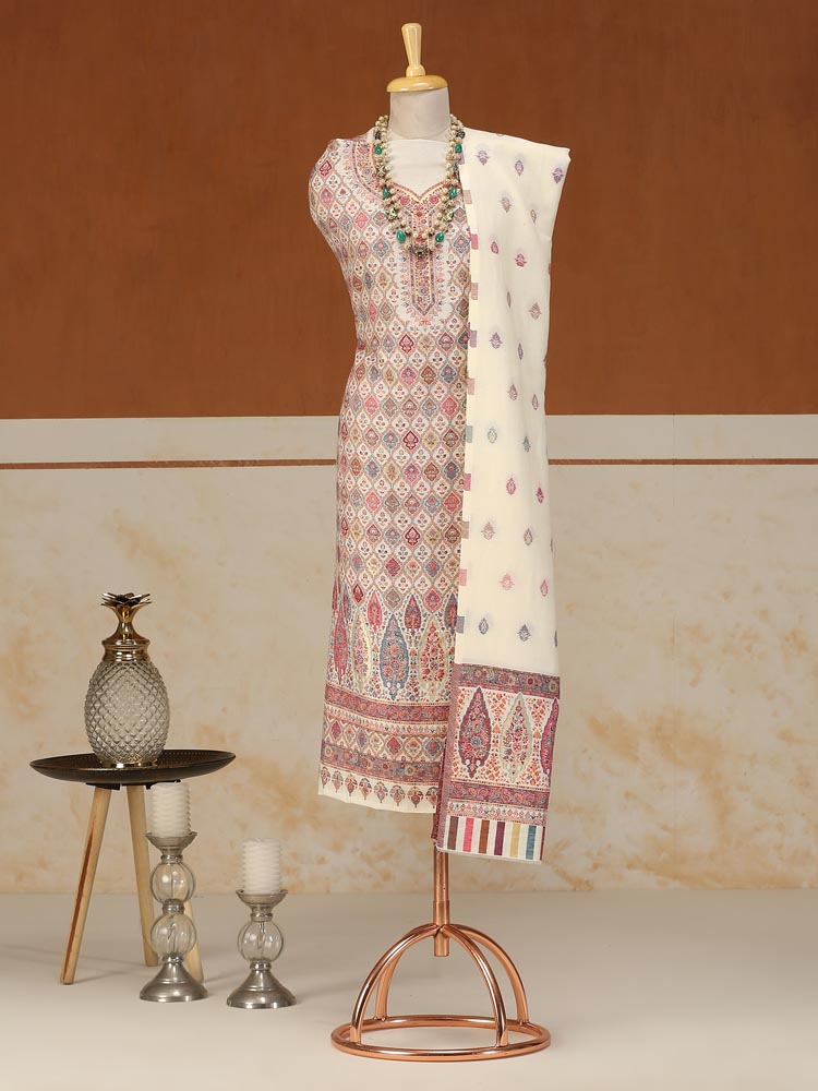 ImageAmbi Bahaar Kani Woolen Suit Set – Ivory