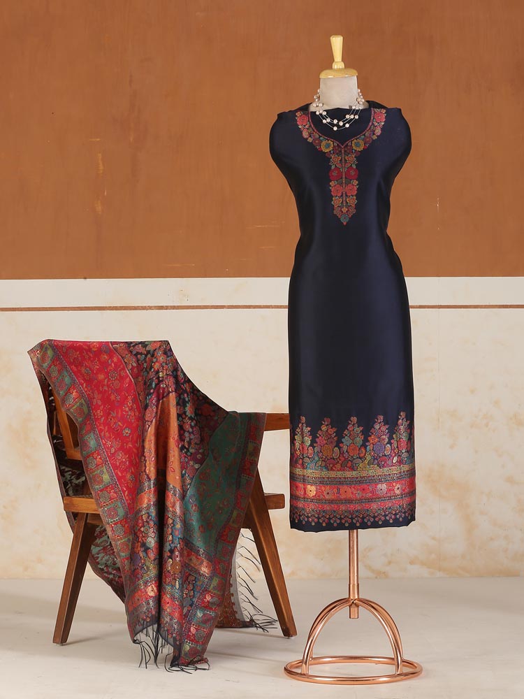 Kinari Gul Lux Silk Suit Set - Neelam Navy