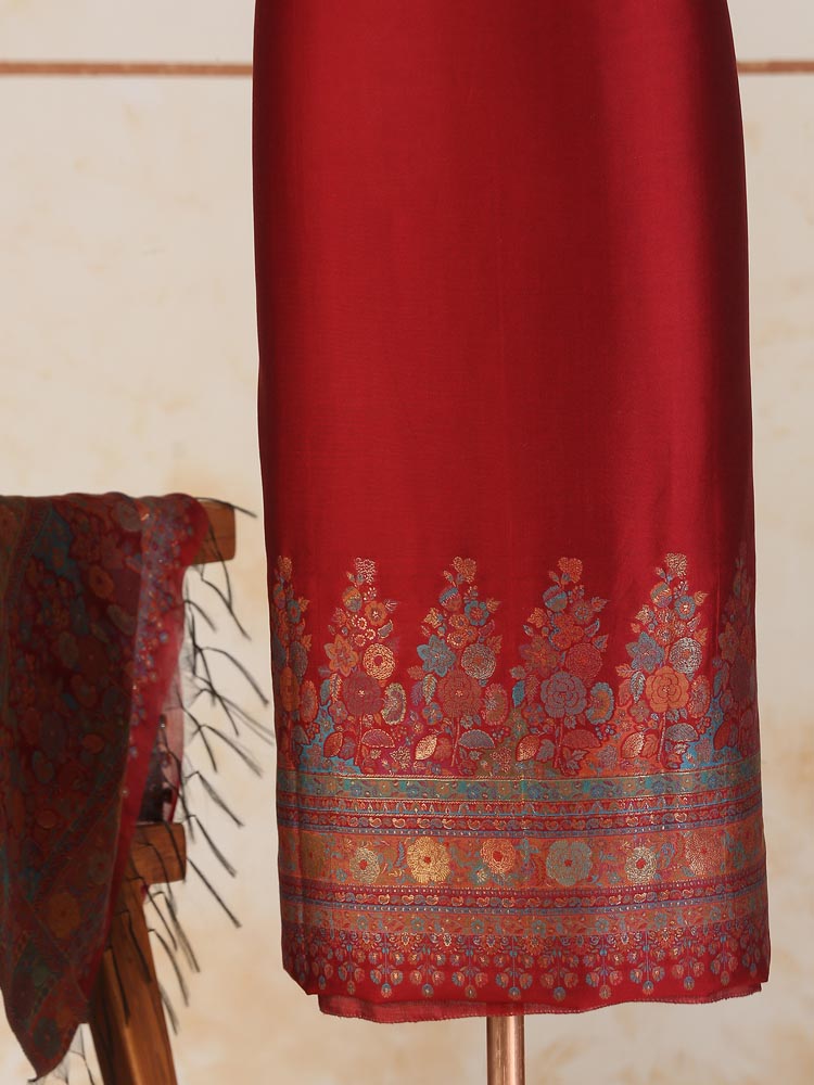 ImageKinari Gul Lux Silk Suit Set – Maroon Red