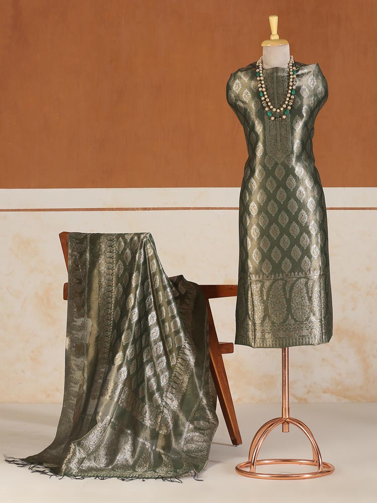 Ambikaar Palla Organza Silk Suit Fabric - Pistachio Green