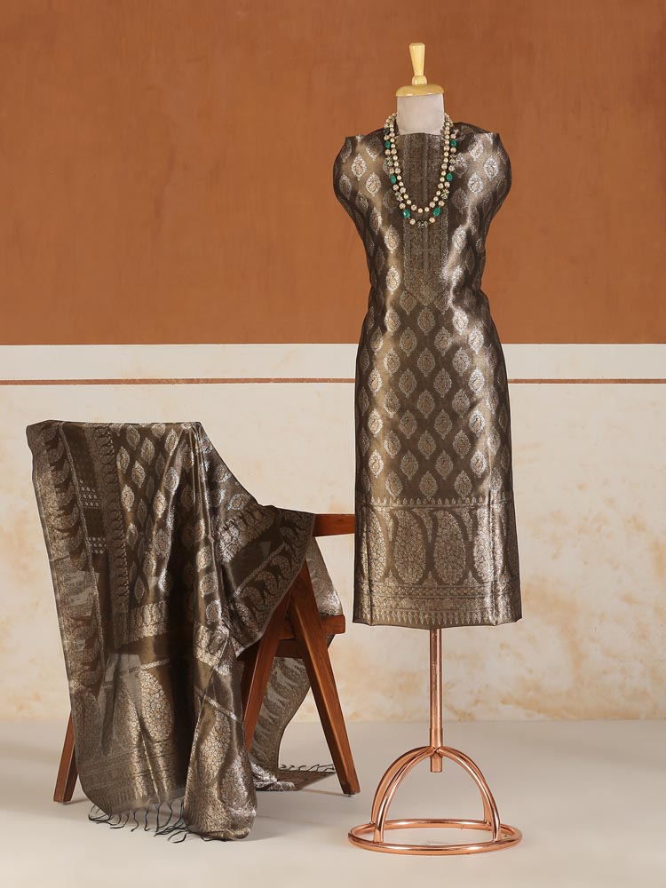 Ambikaar Palla Organza Silk Suit Fabric - Copper Brown
