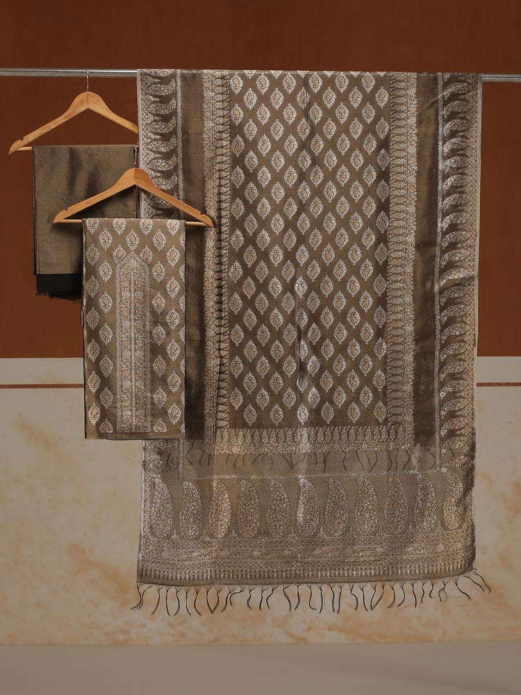 ImageAmbikaar Palla Organza Silk Suit Fabric – Copper Brown