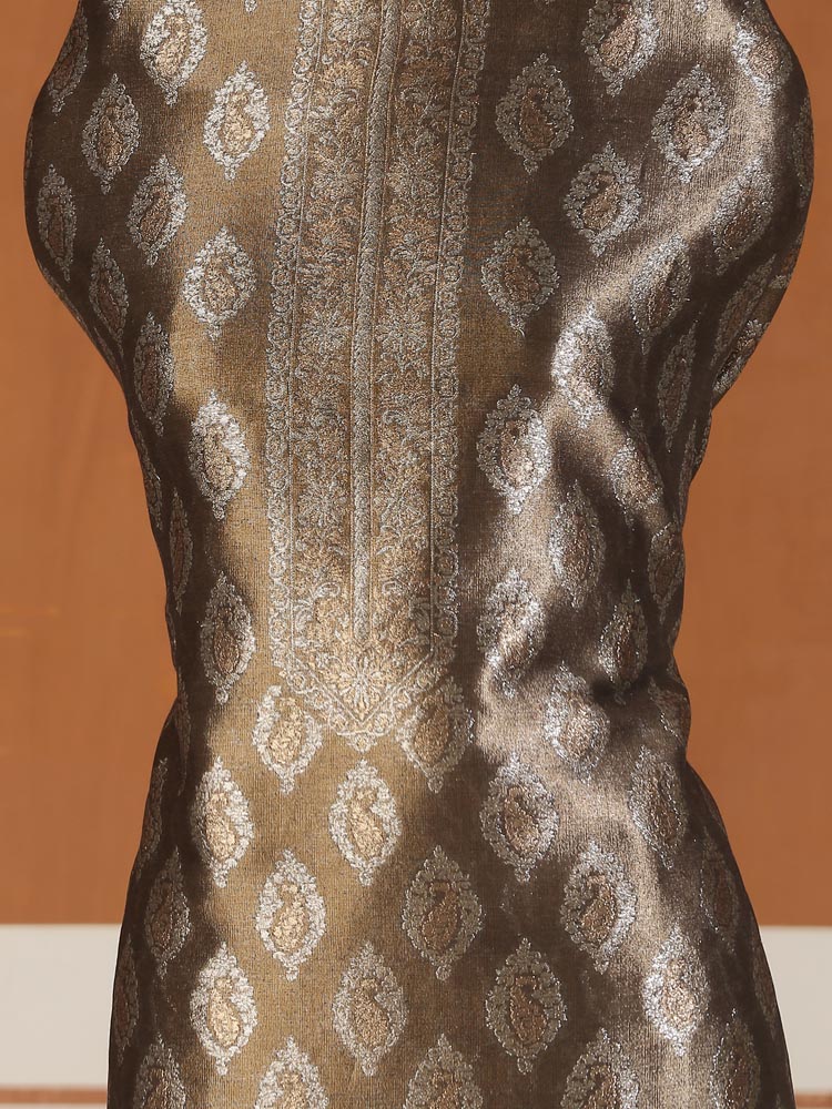 ImageAmbikaar Palla Organza Silk Suit Fabric – Copper Brown