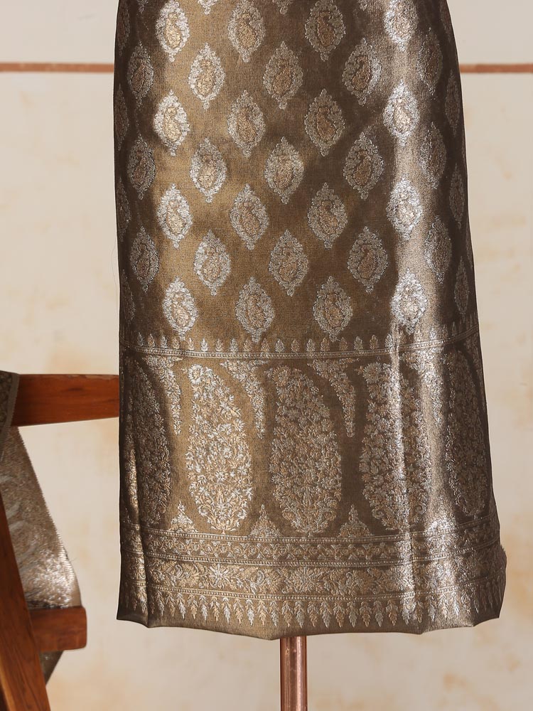 ImageAmbikaar Palla Organza Silk Suit Fabric – Copper Brown