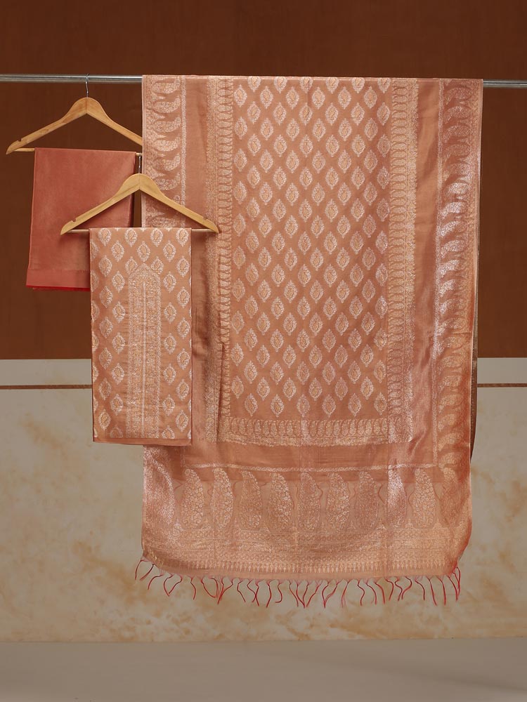 ImageAmbikaar Palla Organza Silk Suit Fabric – Peach Gold