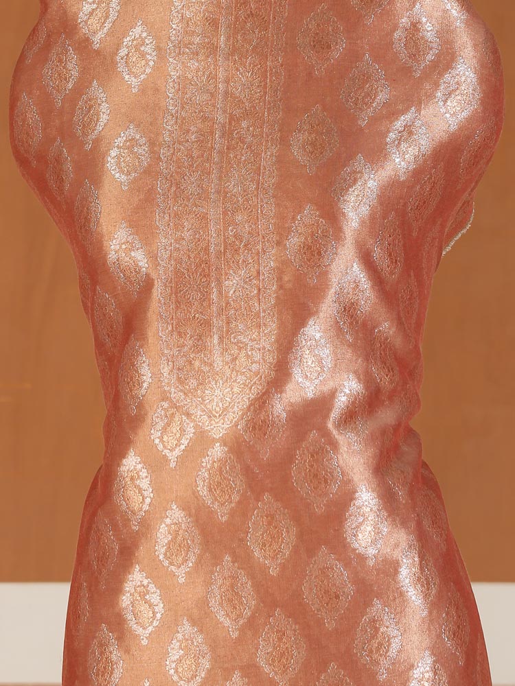 ImageAmbikaar Palla Organza Silk Suit Fabric – Peach Gold