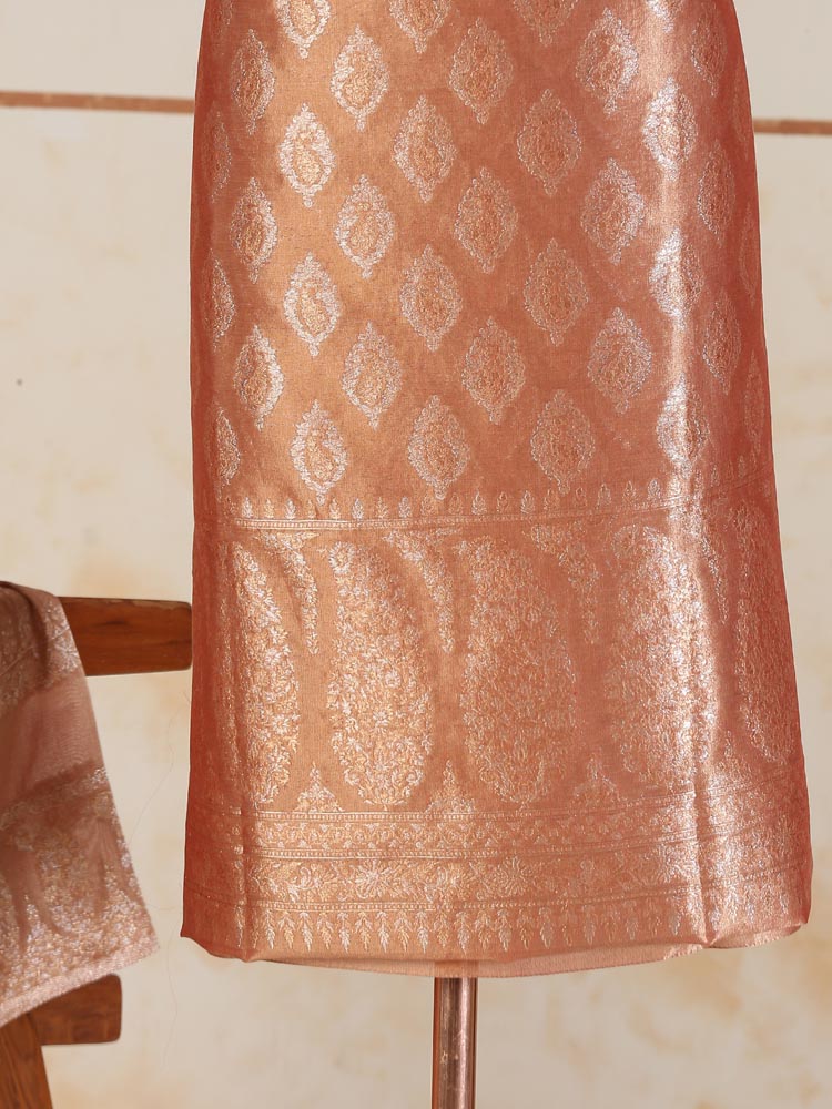 ImageAmbikaar Palla Organza Silk Suit Fabric – Peach Gold
