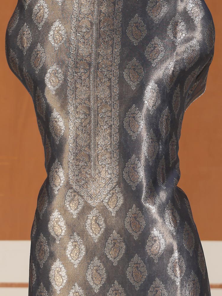 ImageAmbikaar Palla Organza Silk Suit Fabric – Granite Blue