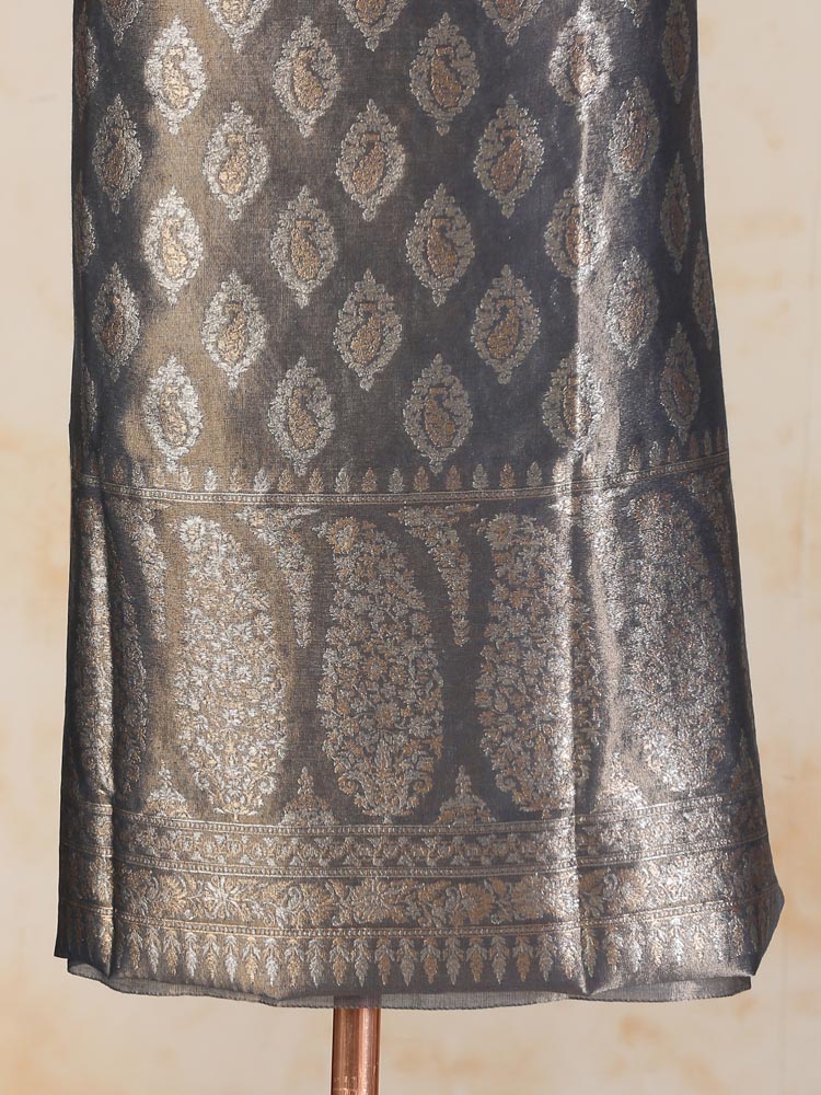 ImageAmbikaar Palla Organza Silk Suit Fabric – Granite Blue