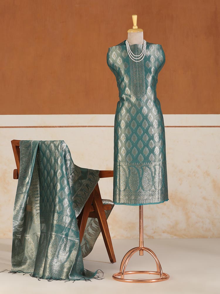 Ambikaar Palla Organza Silk Suit Fabric - Mint Gold