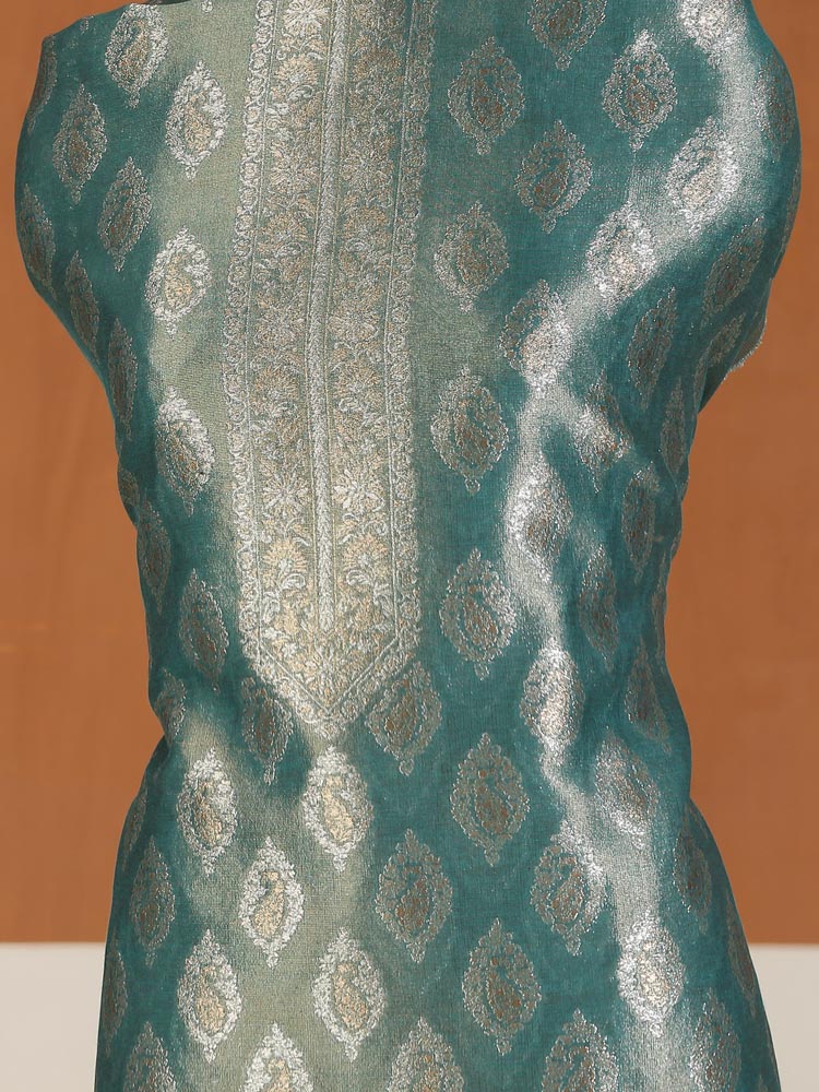 ImageAmbikaar Palla Organza Silk Suit Fabric – Mint Gold